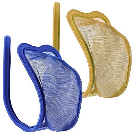 lau-fashion 2-er set C-string beige tanga blå transparent herr Panty nätunderkläder S/M/L