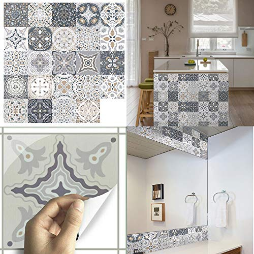 24 Pezzi Adesivi per Piastrelle, Impermeabile PVC Autoadesivo Decorazione, Adesivi Pavimento in 2D Sottile per Bagno Cucina Parete Fai da Te (15X15CM)