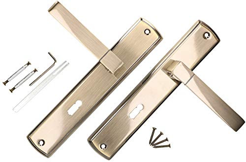 KOTARBAU® Juego de manillas para puerta en zamak, Manilla con bocallave 90 mm, Manijas de puerta de placa rectangular larga, Manetas interior y exterior, Picaportes bronce, latón envejecido