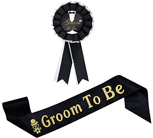 AIBAOBAO 2 Pezzi Badge Fascia Sposo Include Groom To Be Fascia di Raso Premiata Spilla Distintivo Nastro, regalare per matrimoni, Addio Celibato Festa Fidanzamento Celebrazione Forniture