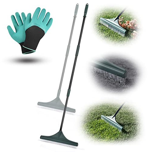 Râteau pour gazon artificiel – Idéal pour enlever les feuilles, les débris et les poils d'animaux – Conçu pour gazon artificiel et tapis – Poignée télescopique réglable en acier de 160 cm et brosse de