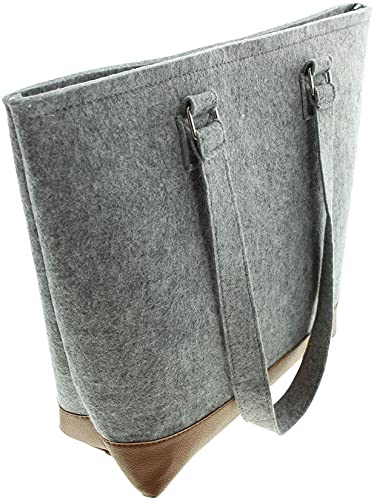 Dekoleidenschaft Filztasche in hellgrau mit Reißverschluss und Henkel, Damen-Shopper, Einkaufstasche, Tragetasche, praktischer Beutel zum Einkaufen, Filzbeutel, Henkeltasche, Shopping Bag