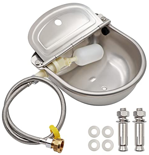 BREUAILY TräNkebecken Niederdruck Schwimmer-Tränkebecken aus Edelstahl Rindertränke Wassertränke für Rinder Pferd Schwein Schaf Hund Trinker (Mit Drainageloch)