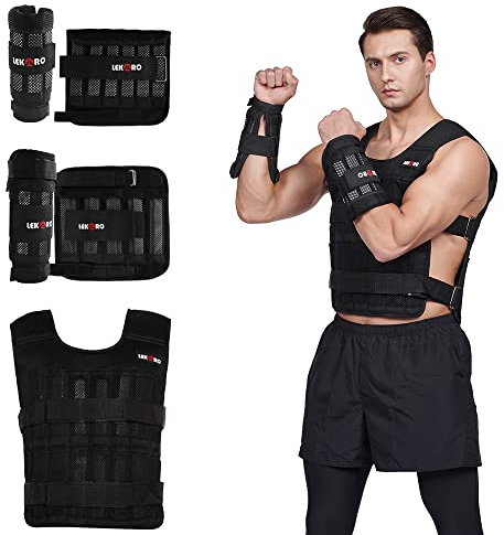 LEKARO Verstellbares Gewichtswesten-Set mit Armgewichten und Beingewichten, Krafttrainings-Workout-Set, Nylon (einschließlich Gewichte: 96-100 Stahlplatten)