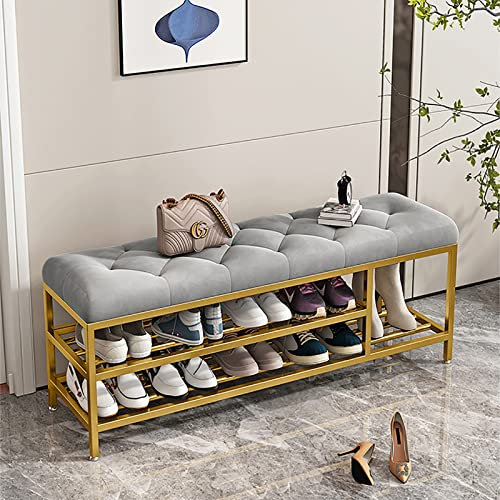 Banc d'entrée Luxueux avec Rangement pour Bottes, Banc à Chaussures Rembourré en Velours Banc à Chaussures, Banc de Rangement pour Chaussures Moderne Organisateur de Chaussures d'entrée Meub