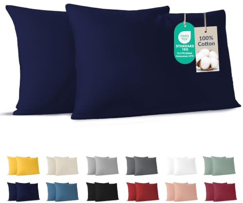 Dreamzie - Federa Cuscino 30x50 cm - Set da 2-100% Cotone - Blu Navy | Certificato Oeko-Tex · Cerniera · Jersey · 150 g/m² · Traspirante · Lavabile · Morbida · Copricuscino per Divano e Letto