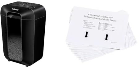 Fellowes Aktenvernichter 11 Blatt (P4), Papierschredder mit Partikelschnitt & Ölpapier für Aktenvernichter - 10 Ölblätter zur Pflege von Papierschreddern
