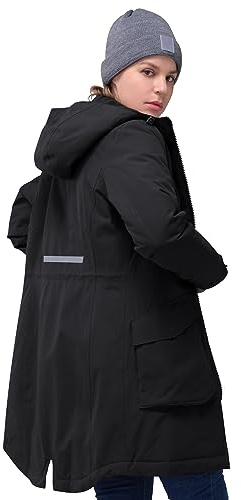 33,000ft Damen Wintermantel Lange Warme Winterjacke Parka Regenjacke Verdickene Funktionsjacke Mit Kapuze Übergangsjacke Outdoorjacke, Schwarz 2XL