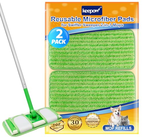 KEEPOW Salviette riutilizzabili Panni per Swiffer Sweeper Mop, Lavabili in Microfibra, 30,5 cm, per lavori a Umido e a Secco, 2 Pezzi, Verde