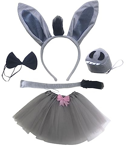 MIVAIUN 5-Piece Kids Animal Costume Set - Donkey Costume Accessories with Ears, Tail, Nose & Tutu for Halloween & Parties