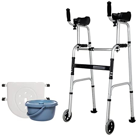 Supporto per WC per Anziani Pieghevole in Alluminio Riabilitazione a 2 Ruote Supporto per Passeggino Extra con Bracciolo e WC, Mobilità Camminata Anziani Regolabile in Altezza (Argento 2 Ruote)
