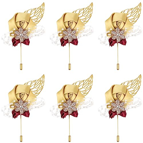 6 Stück Boutonniere Hochzeit, Gästeanstecker Hochzeit Zubehör Ansteckblume Hochzeit Boutonniere Künstliche Ansteckblume Bräutigam Hochzeitsanstecker für Die Braut, Der Bräutigam Gäste Party