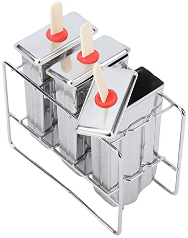 Wakects Juego de 3 moldes para hacer helados de acero inoxidable 304, molde reutilizable para hacer helados, con 50 palillos para yogur, leche, gelatina