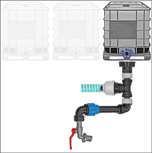 Spezial IBC Container Tank Verbinder Set | Kupplung für Spiralschlauch Regen Wasser | Spiralschlauch innen Ø 20mm > Winkel für Spiralschlauch + Hahn5