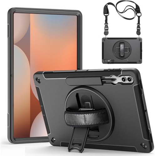Junfire Hülle für Samsung Galaxy Tab S9 Ultra 14.6[SM-X910/916/918], Stoßfeste Robuste Schutzhülle mit Stifthalterung, 360°Drehbarer Ständer & Handgurt, Schultergurt für Galaxy Tab S9 Ultra 14.6 Zoll