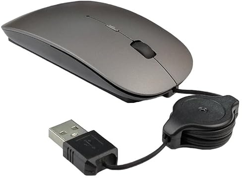 Ratón con Cable retráctil Ratón telescópico con Cable para Ordenador portátil Ratón silencioso Ratón óptico USB para Oficina,Juegos (Gray)