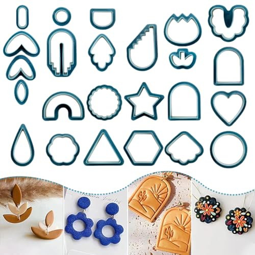 Zayookey 25 Stück Polymer Ton Ohrringe Ausstecher Set Mini Ton-Ohrringschneider Clay Ohrring Cutter Stern Rund Ohrring Zubehör für Polymer Ton DIY Schmuck Ohrringherstellung