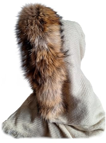 MERRYLAND Echtfell Kapuzenschal Fellstreifen Schal Kapuzenstreifen Stola Kapuze Echt Fell Fur Hoodie Schalmütze