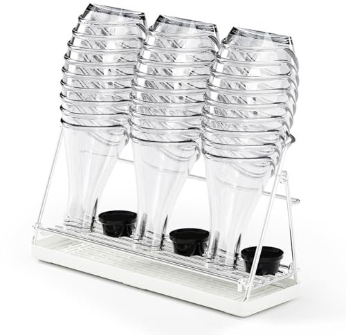 PAVSTINE Scolabottiglie per Sodastream in Acciaio Inox 304, Scola Bottiglie Pieghevole per Scolare, Porta Bottiglie Acqua lavabile in lavastoviglie, Organizzatore per torte con vassoio estraibile