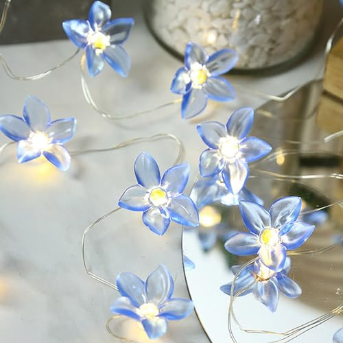 EONANT LED Blume String Lichter, 10ft 30 LED Blume Fee Lichter, batteriebetriebene Lily Blume Genie Lichter, Innen- und Außenleuchten für Schlafzimmer, Party, Garten und Urlaub (Blau)