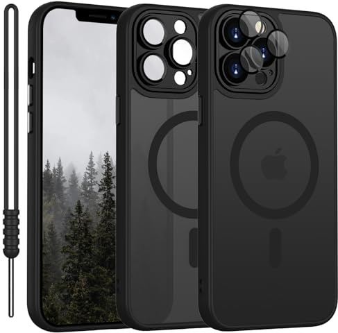 YUANDMI für iPhone 13 Pro Max Hülle kompatibel mit MagSafe Matt Schwarz | Handyhülle für iPhone 13 Pro Max Magnetisch Matte Touch Kameraschutz, rutschfest Kratzfest Schutz Stoßfest