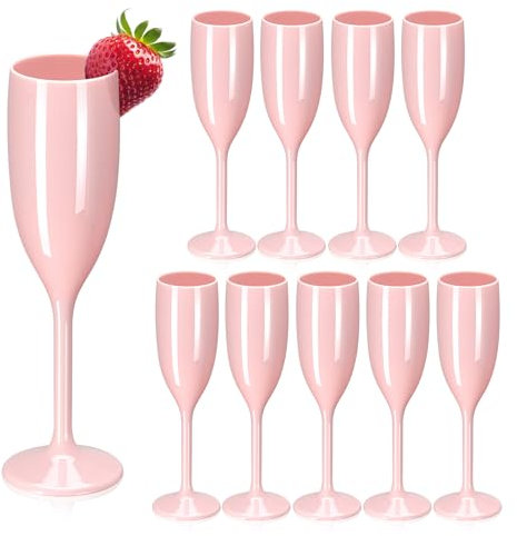 Champagne Flute Acrylic Champagne Glasses Wedding Toasting Champagne Flute Goblet Plastic Reusable Unbreakable Champagne Cups for Bachelorette Wedding Bridal Shower Party (Light Pink, 10)