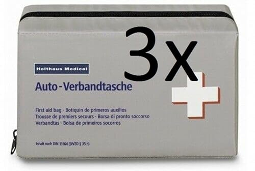 3 x KFZ Verbandtasche grau Holthaus DIN13164-2022 mit Masken frische Produktion