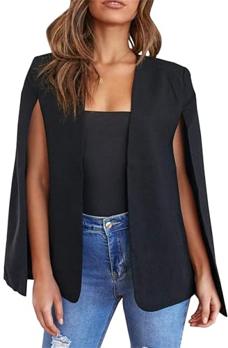 Yming Frauen Elegante Offene Front Blazer Leichte Slim Einfarbige Loose Blazer Schwarz XL