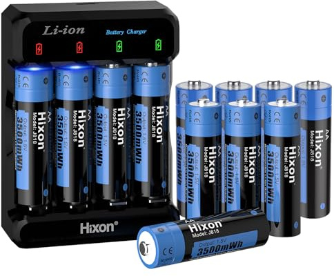 Hixon AA Rechargeable Batteries with Battery Charger, 12 Pack 1.5V 3500mWh AA Rechargeable Lithium-ion Battery for Household and office equipment, etc