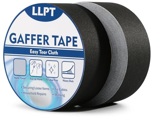 LLPT Cinta Adhesiva Negra Resistente | Cinta de Aluminio Negro |Cinta de Tela Resistente,Adhesiva e Impermeable | Para Reparar,Fijar,Reforzar y Sellar(PGT532P2BK) | 2 paquetes | 50 mm x 32 m