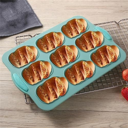 GLOBALHUT Silikon-Brotform, antihaftbeschichtet, Baguette-Backblech mit Griff, Brotbackform zum Backen, Küchenhelfer (blau)