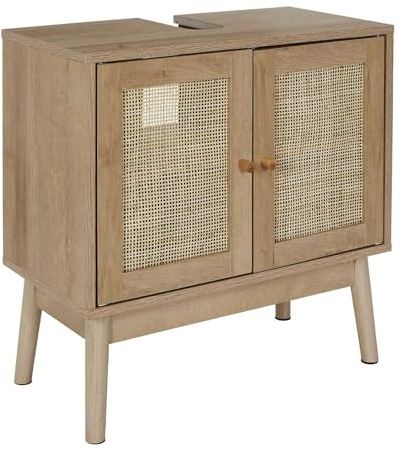 HOME DECO FACTORY - HD0227, Mueble Bajo Lavabo, Modelo Bali, Colección Natural Crush, Mobiliario, Mueble de Baño, 60 x 70 x 30 cm, Marrón