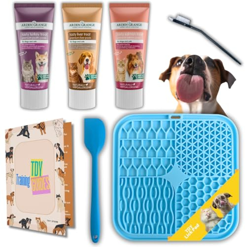 TDY Lick Pad, Scraper & Cleaning Brush, Arden Grange Tasty Liver Salmon Turkey Paste Treat + TDY Bundle, For Dogs & Cats