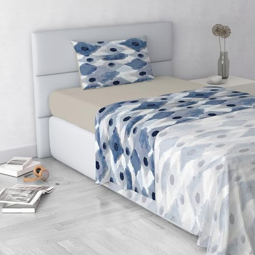 Italian Bed Linen Set Lenzuola Letto Fashion, Made in Italy- Completo Letto in Morbida Microfibra, Lenzuolo Sotto con Angoli, Telo Sopra 150x270 e Federa con Patella Interna, Singolo, Calypso