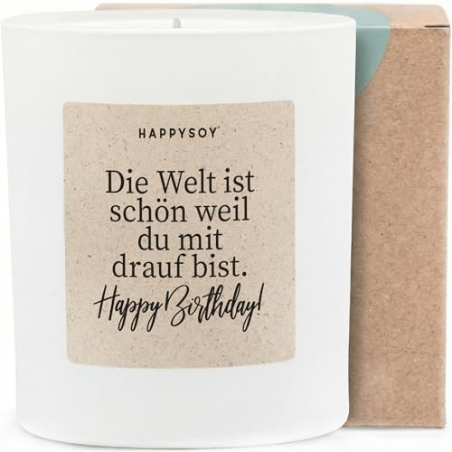 Happy Birthday - Duftkerze mit Spruch als Geschenk zum Geburtstag, liebevolle Geschenkidee mit blumigem Duft, Kerze im Glas für Frauen