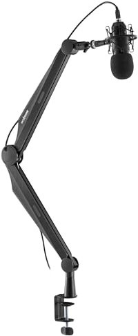 Outshine Gaming Titan Microphone Arm – 360° Swivel, Full Motion Range, Built-in Cable Management, Armored Construction, Clamp/Grommet Mount, Compatible with Most mics - Black
