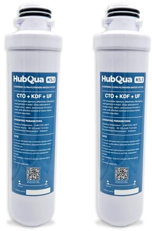 HubQua Pack de 2 Cartuchos de Reemplazo para Filtro de Agua HubQua K5.1 y K5.1F, Ultrafiltración Certificada de 3 Etapas, CTO + KDF + UF, 1 Año Agua Limpia, Precisión 0.01 Micras, Duración 6 Meses