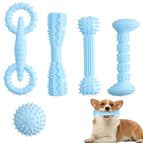 Amexo 5 Piezas Juguetes morder para Perros, Juguetes masticables para Cachorros para Mascotas de 2 a 8 Meses, Juguetes para Perros chirriantes para Perros de tamaño pequeño a Mediano