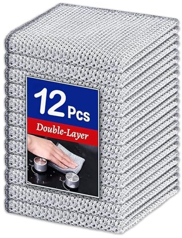 VIZAG Wire Dishwashing Rag for Wet and Dry, Non Scratch Wire Dishcloth, Double Stainless Steel Scrubber, Multipurpose Wire Dishwashing Rags for Cookware, Sinks, Dishes, (12)