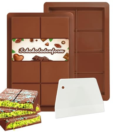 Schokoladenform Silikon 2 Stück Schokoladen Form Mit 1 Schaber, Silikonform Schokoladentafel Tief Schokolade Form für Dubai Schokolade Praline Süßigkeiten