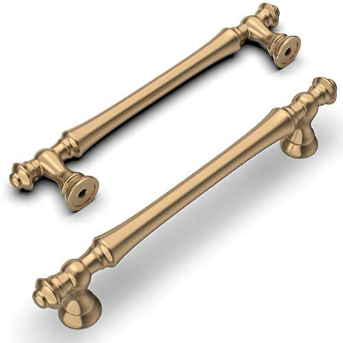 Amerdeco 10 Stück Möbelgriffe Champagner Gold, 128mm Lochabstand, Zinklegierung Schubladengriffe & Schrankgriffe für Küchenschränke & Kleiderschränke UK0017