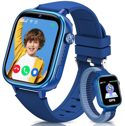 SWGOTA 4G Smartwatch Kinder, Telefon Uhr für Kinder mit GPS, Anrufe, Videoanrufen, Nachrichten, Schulmodus, SOS-Funktion, IP68 Wasserdicht, Wecker, Kamera und Schrittzähler (Blau)