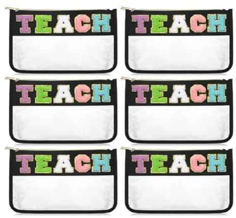 Sctecoau 6 Stück Lehrertaschen, Große Lehrer-Anerkennungsgeschenke, Preppy-Patch-Make-Up-Tasche, Flache, Durchsichtige Tasche, die Lehrer Unbedingt Haben Müssen
