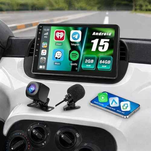 Fuluku 9 Android 15 Autoradio per FIAT 500 2007-2015 2+64GB | Schermo auto con Wireless Carplay Android Auto, Stereo Auto Bluetooth,GPS Navi, Telecamera di Retromarcia/FM/WiFi/SWC/26UI