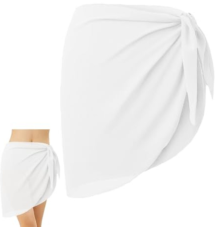 Strandkleid Damen,Sarong Tuch Damen Wickelrock,Bikini Rock Wrap Chiffon,Bikini Cover Up Sheer,Badeanzug Strandtuch,Binden Pareos & Strandkleider für Sommer,Urlaub Strandkleidung Accessoires(Weiß)