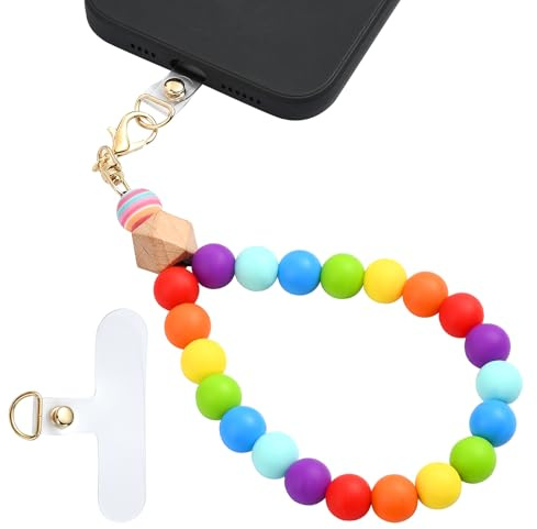 LEGENTLISUR Dragonne de téléphone en perles de silicone avec languette d'attache élastique mains libres pour téléphone portable (arc-en-ciel)