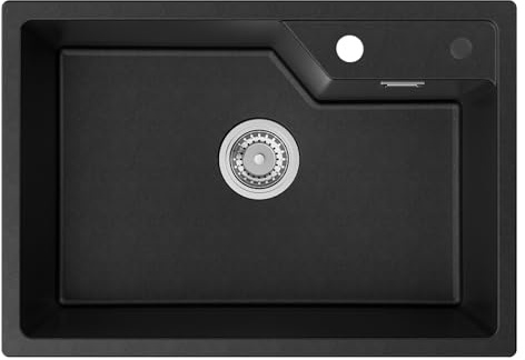CECIPA SOFETIY SERIE - Lavello da cucina in granito, 65 x 45 cm, moderno in stile porto, in granito, nero, da incasso, 1 lavabo da cucina