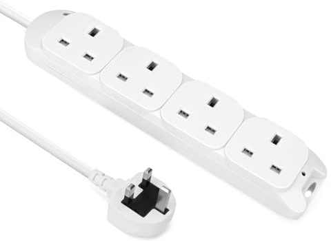 EXTRASTAR 4 Way Extension Lead 1M, 4 Plug Extension Socket 1 Metre Cable | Wall Mountable White UK 13A Fused 3 Pin