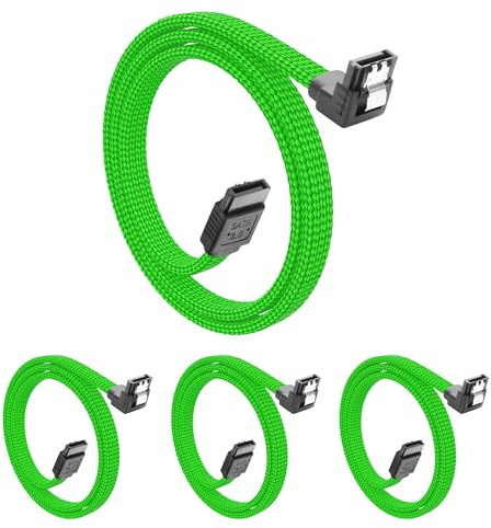 YACSEJAO 4 Pack SATA III Cable 20 Inch 6Gbps SATA 3.0 90 Degree Right Angle with Locking Latch for HDD SSD CD Driver CD Writer (Green)