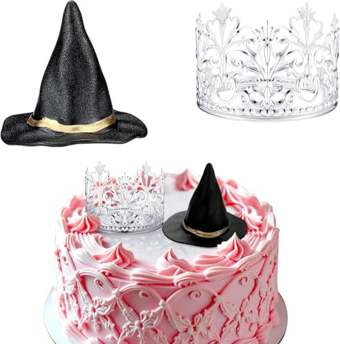 2 Stück Hexenhut Krone Cake Topper Böse Hexen Tortendeko Cupcake-Aufsätze für Halloween Geburtstag Prinzessinnen Motto Hochzeit Themenpartys Dekorationen